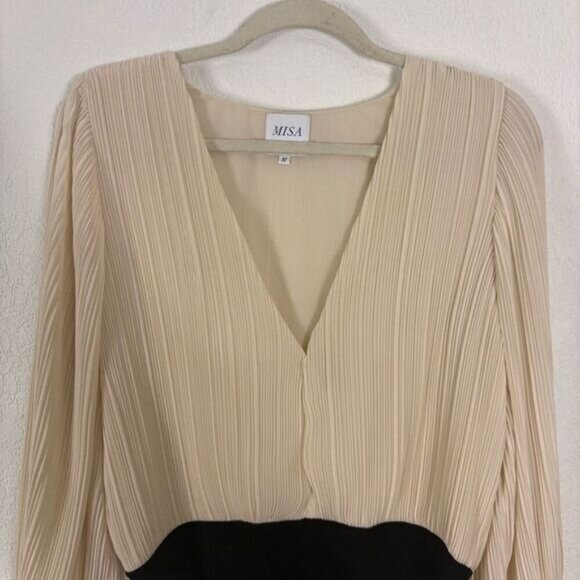 MISA Rana Thong Bodysuit H260 Cream V Neck Long Sleeve Size Medium New without T - Picture 2 of 11